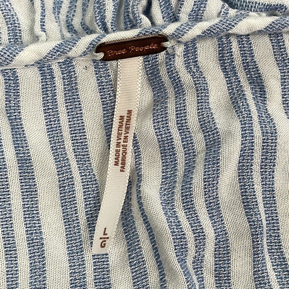 Free People The Rosemary Top Tie Waist Blouse Flutter Ruffle Blue Stripe Sz L - Picture 10 of 12